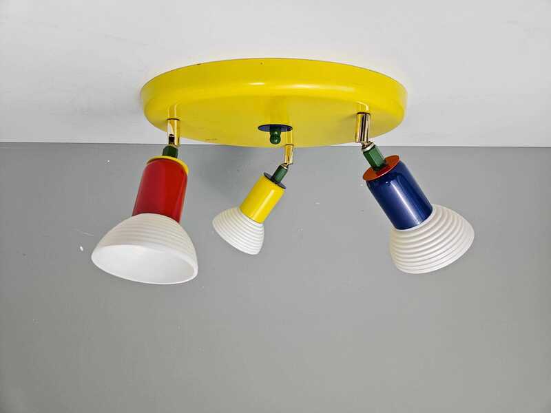 Vintage Flush Mount Ceiling Light In Memphis Style, Red Green Blue And Yellow Lamp, Funky Ceiling Lamp, Pop Of Color, Memphis Lamp, 80's Yu