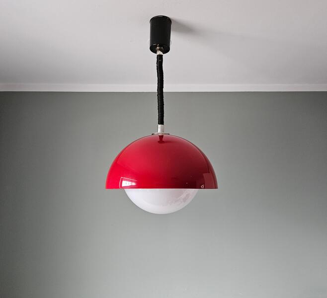 Space Age Pendant Lamp, Red Lamp, Plastic Lamp, Retro Light, Mid Century Modern Lamp, Vintage Ceiling Light, 70's, Meblo Guzzini Style