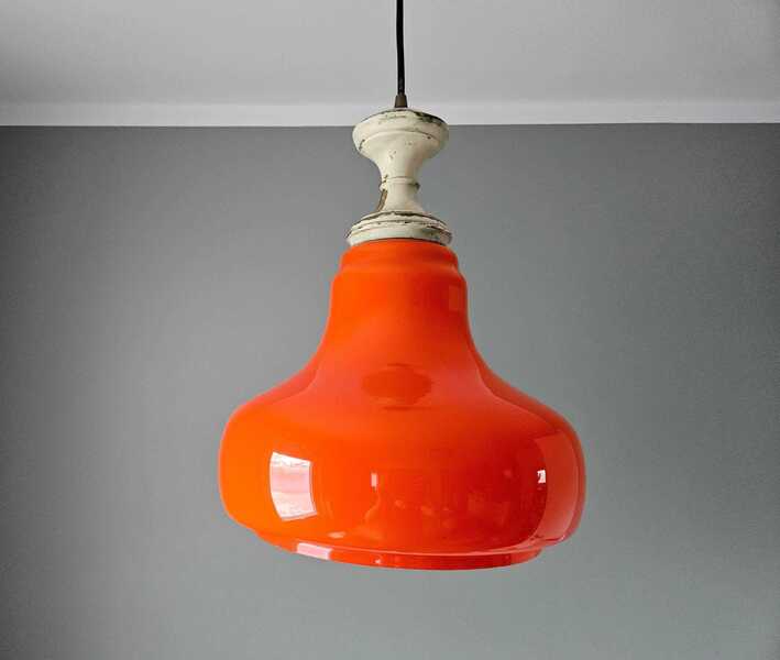 Retro Pendant Lamp / Vintage Glass Ceiling Lamp / Orange Hanging Lamp / Space Age / Retro Light / Retro Lamps / Pear Shape 70's Yugoslavia