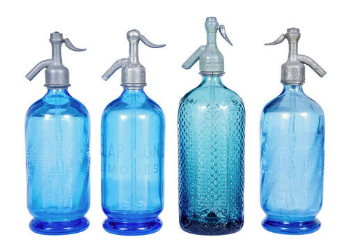 Fine Collection Of 4 French Etched Glass Soda Syphons