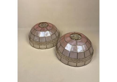 Pair Of Lamp Shades Frosted Opaque Ceiling Lampshades Patterned Shell X2 Milky Pendant Gold Frame Vintage Interior Design Clear Pink