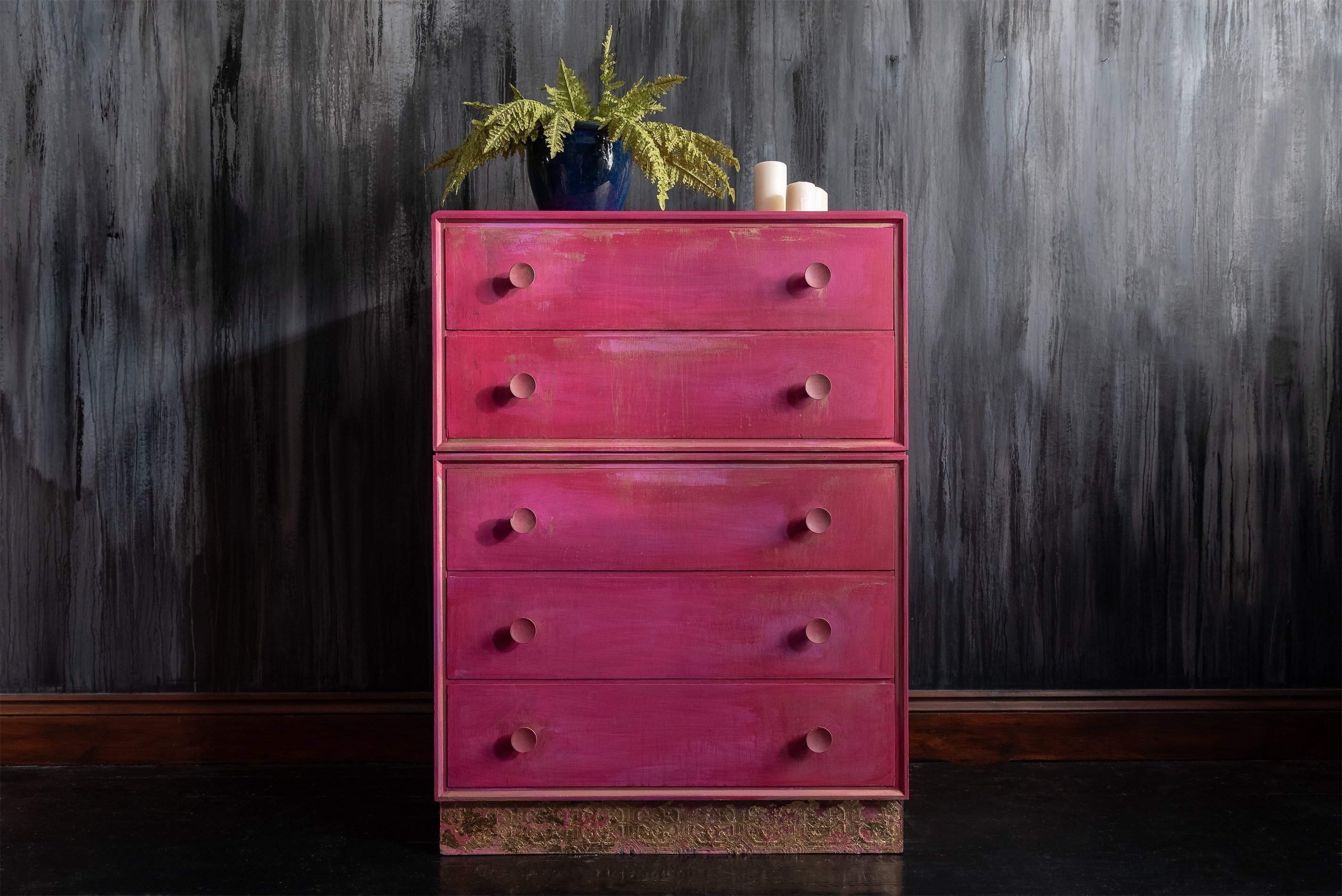 Mid Century Tallboy Chest Drawers Solid Teak Pink Dresser Tall