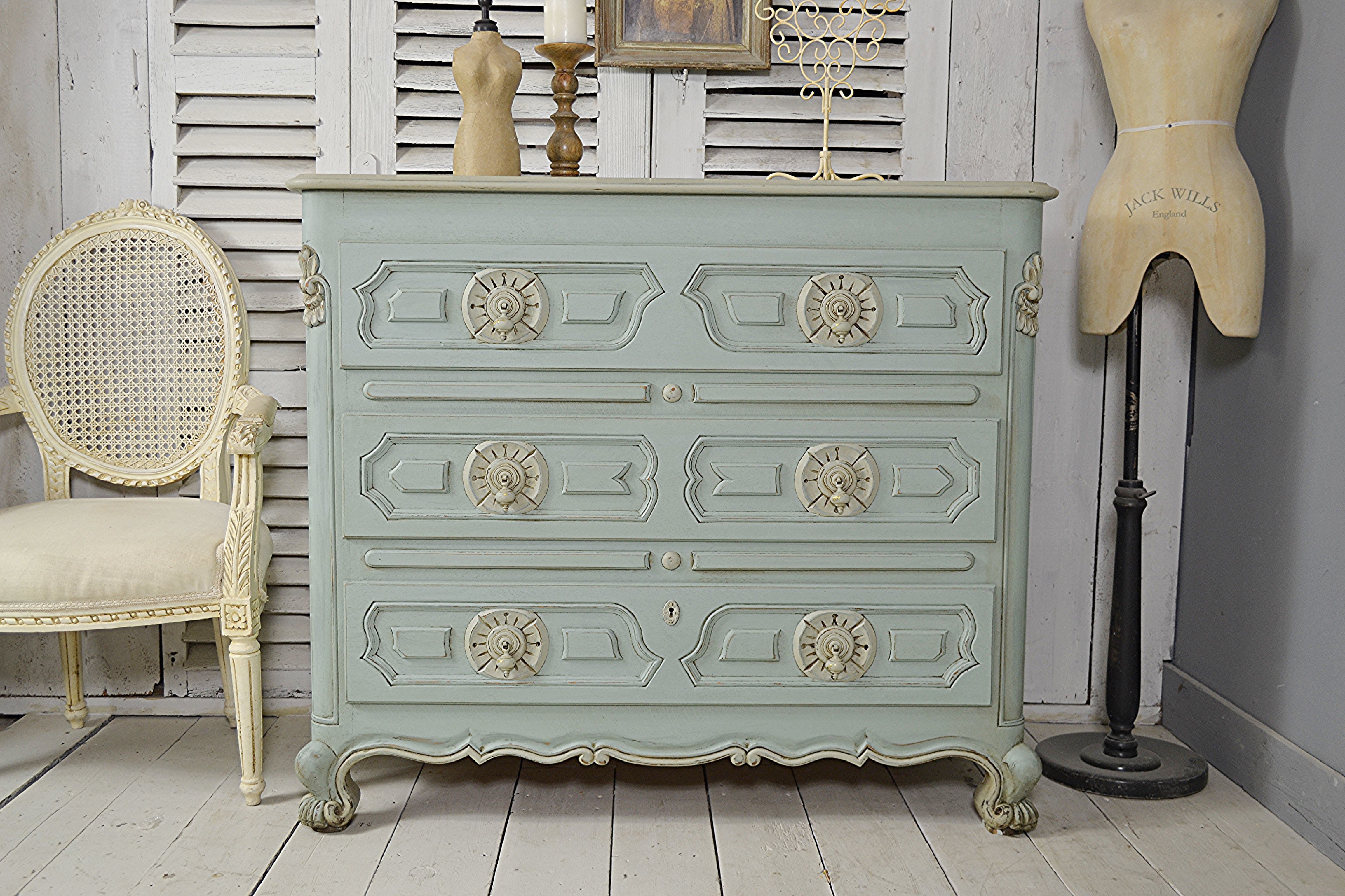 Large Vintage French Shabby Chic Chest Of Drawers Blue Vinterior