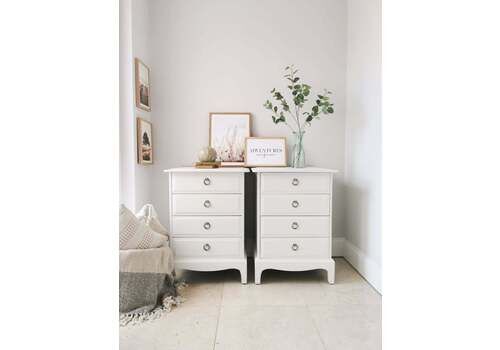 2 X Spray Painted, White Stag Minstrel Bedside Tables (Matching Pair)