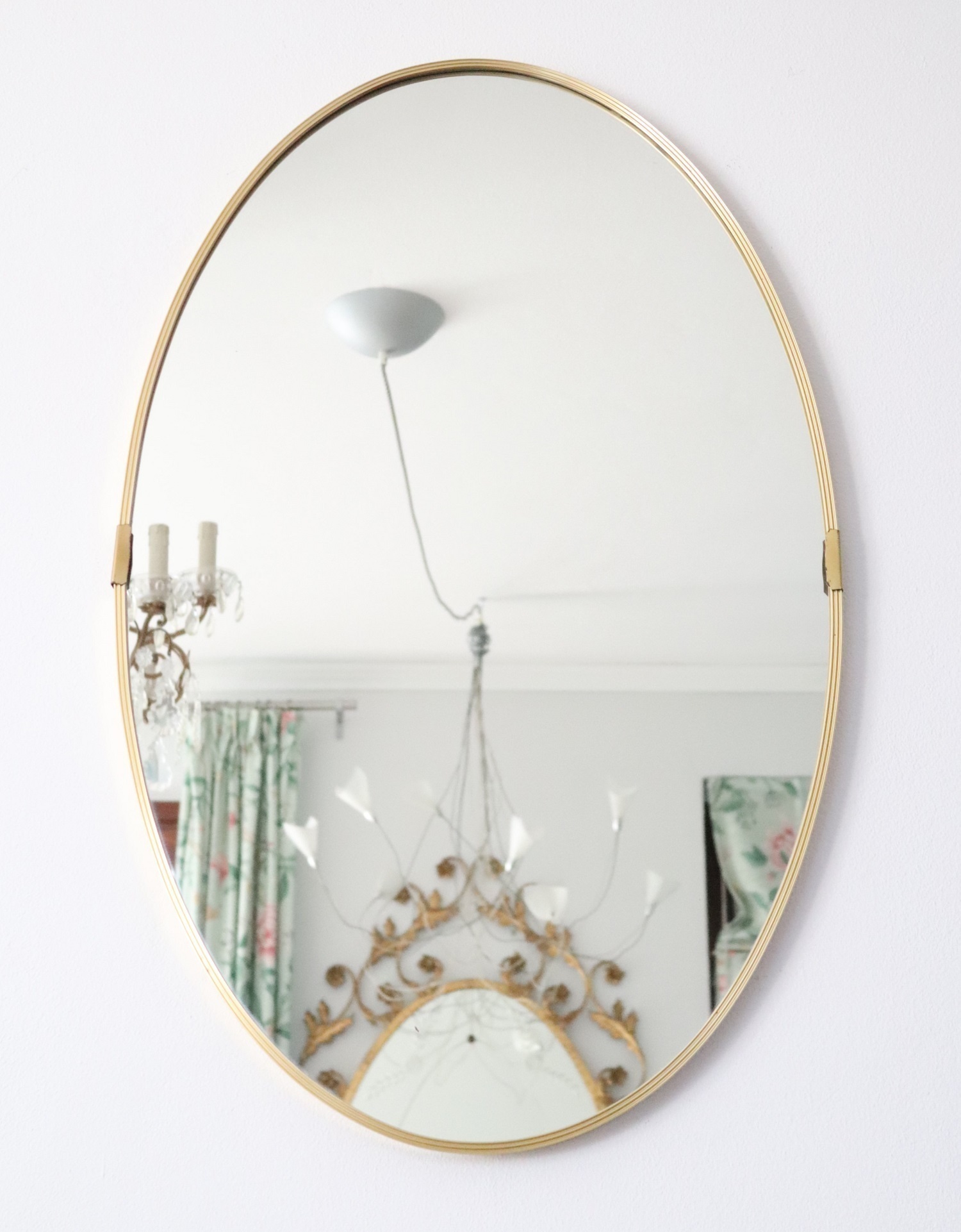 Italian Midcentury Vintage Oval Wall Mirror With Brass Frame Original 1950s