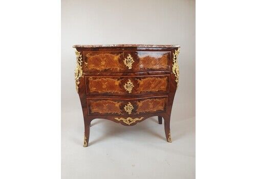 Louis XV Style Chest Of Drawers Inlaid With Rosewood And Fruitwood