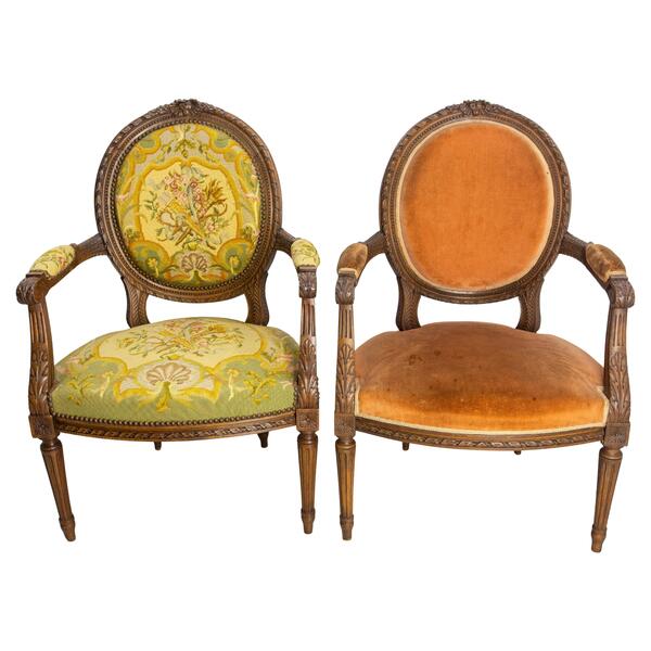 Pair Of French Open Armchairs Louis XVI Medallion Fauteuils, Circa