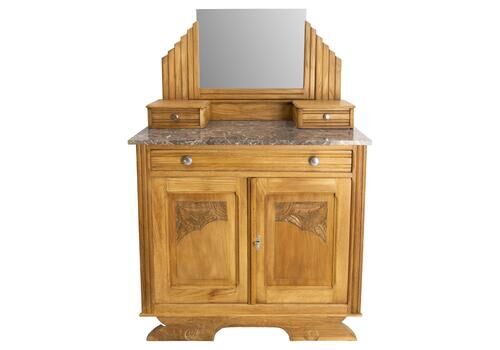 French Midcentury Chesnut Marble Dressing Table Vanity Unit Mirror