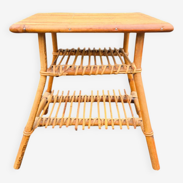 Audoux Minnet Style 60's Rattan Bedside Table