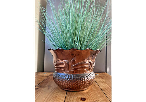 Antique Arts & Crafts Beaten Repousse Stylised Leaf Copper Planter Plant Pot