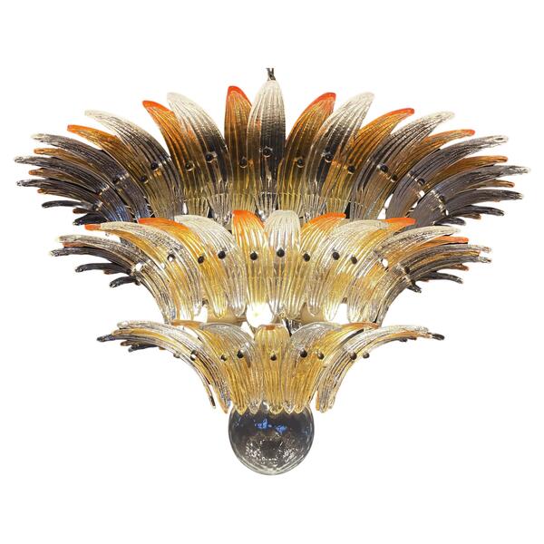Elegant Palmette Ceiling Light   Three Levels, 104 Clear And Amber Glasses