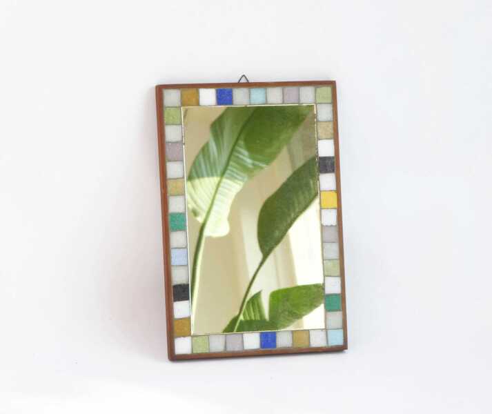 Modern Mid Century Rectangular Mosaic Mirror, Dutch Vintage Wall Mirror With Colourful Tiles, Small Dutch Mirror