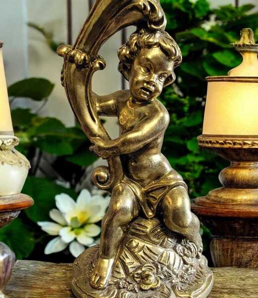 Classic Art Deco Cherub Plaster Table Lamp With Smart Wifi Bulb photo furniture