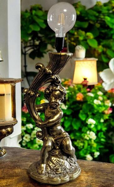 Classic Art Deco Cherub Plaster Table Lamp With Smart Wifi Bulb photo Lighting