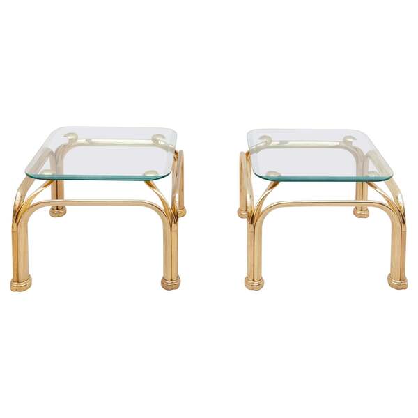 Set Of Two Brass Side Tables With Abstract Swan Neck