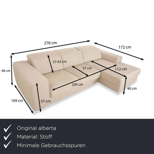 Alberta Summer Fabric Corner Sofa Beige Cream Recamiere Right Manual Function photo furniture