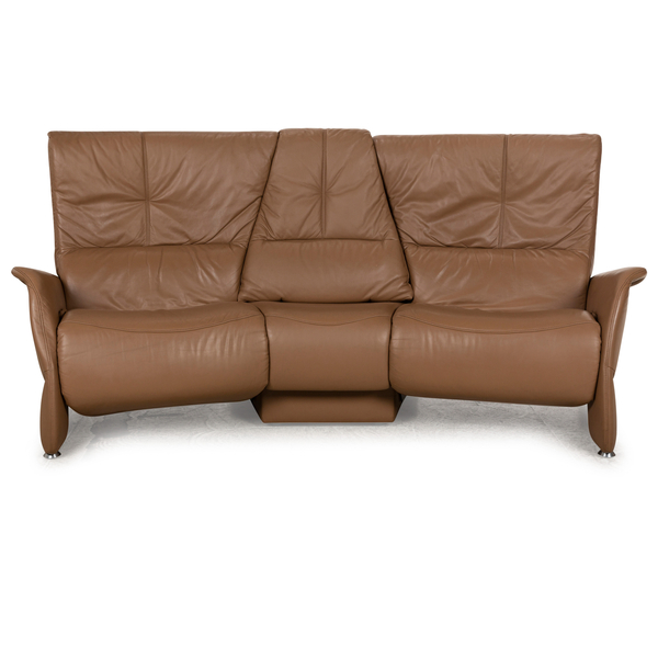 Himolla Trapez Leather Three Seater Beige Sofa Manual Function