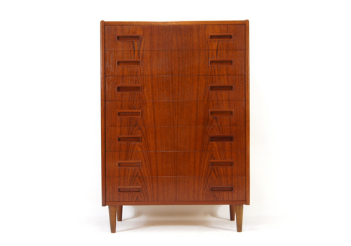 Retro Vintage Danish Teak Tall Boy Chest Of Drawers Dresser 60s 70s Mid Century