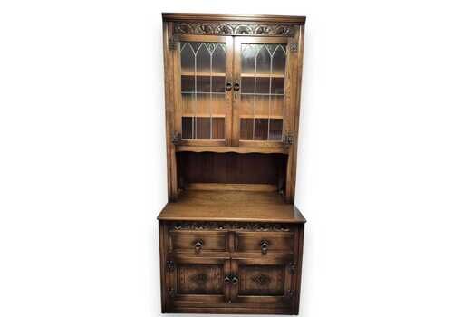 Old Charm Arts & Crafts Solid Oak Bookcase And Cupboard
