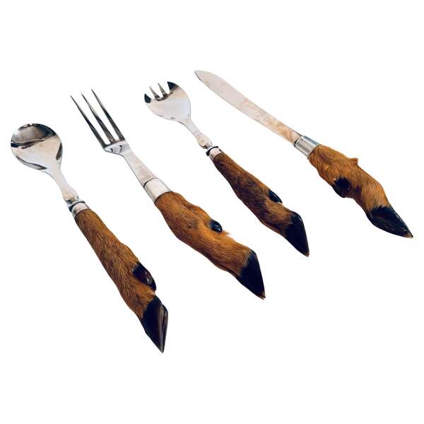 Set Of 4 Stainless Steel Serving Utensils With Stag Handle, Game & Salad Service