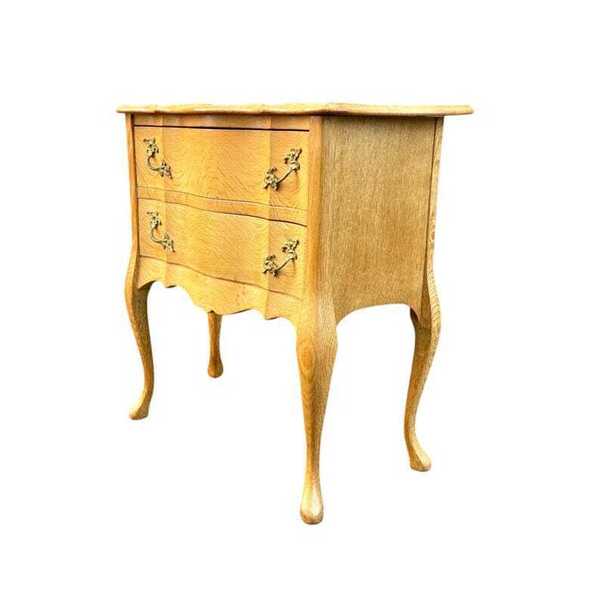Danish 1960s In The Manor Of Henning Kjaernulf Golden Oak Chest Of Two Drawers With Curved Front On Cabriole Legs With Brass Handles