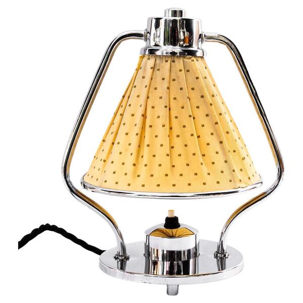 Art Deco Chrome Table Lamp With Fabric Shade Vienna Around 1920s