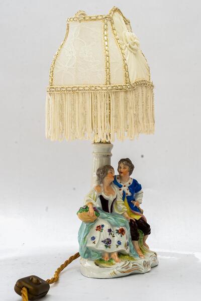 Porcelain Table Lamp With Original Fabric Shade Vienna Around 1960s photo for sale