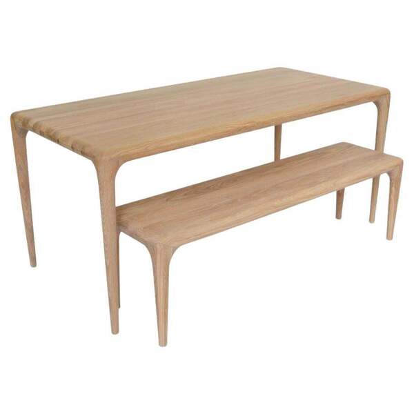 Contemporary Handcrafted Scandinavian Design Dining Table + Bench In Solid Oak.