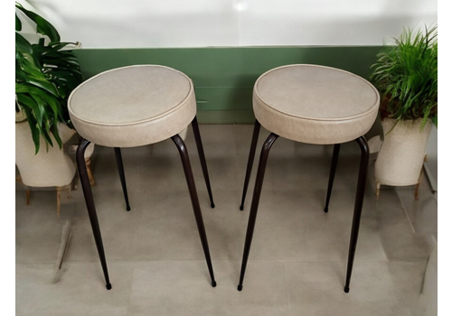 Vintage Bar Stools Kitchen Stool Mid Century Retro 1980 Leatherette Cream
