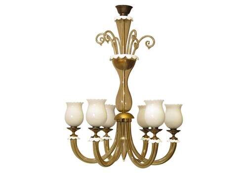 Amber & Milk Glass Murano Chandelier, 1940s