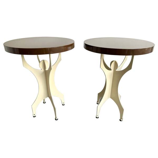 Pair Of Character Side Tables Lacquered Wood And Metal. Italy, 2000s