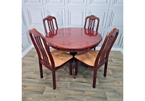 Retro Vintage Round Table 4 Chairs Turned Pedestal Base Mahogany Wooden