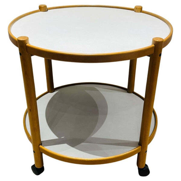 Circa 1980s Danish Blonde Beech & Black & Whitelaminate Rolling Bar Drinks Trolley Alvar Aalto Style