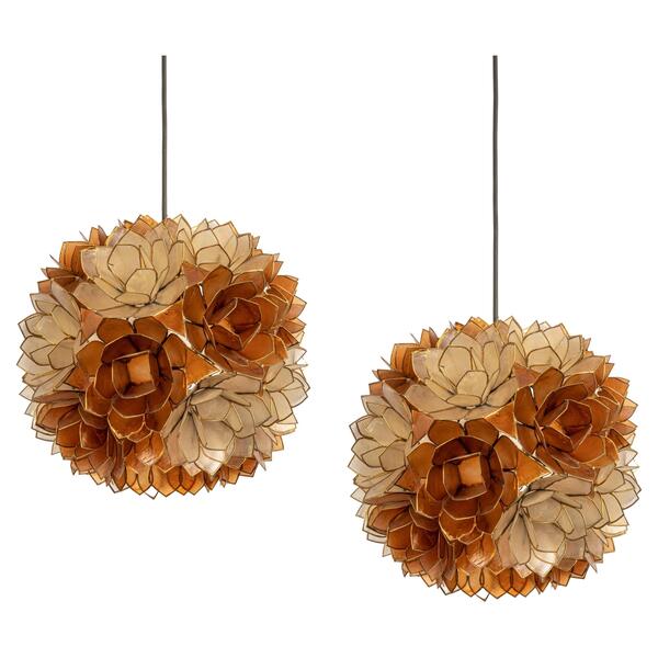 1 Of 2 Capiz Shell Lotus Ball Chandelier Pendant Light Germany, 1960s