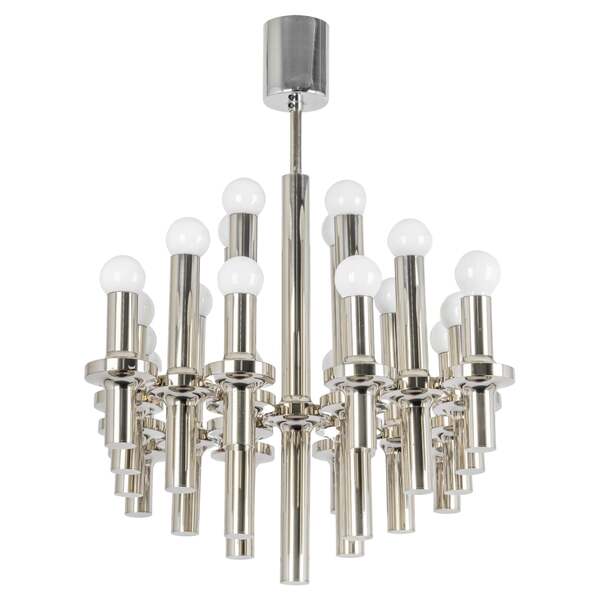 Midcentury Sciolari Style Chrome Chandelier, 1970s