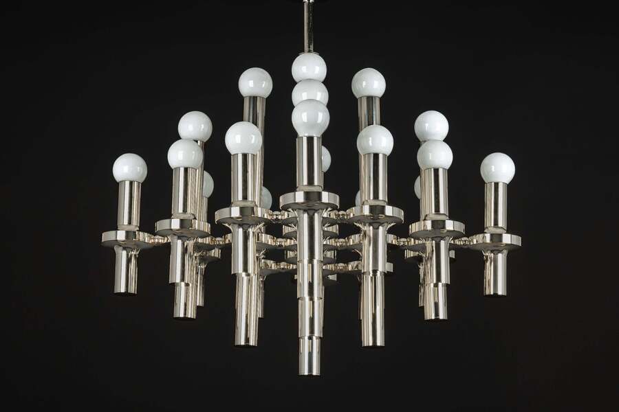 Midcentury Sciolari Style Chrome Chandelier, 1970s photo for sale