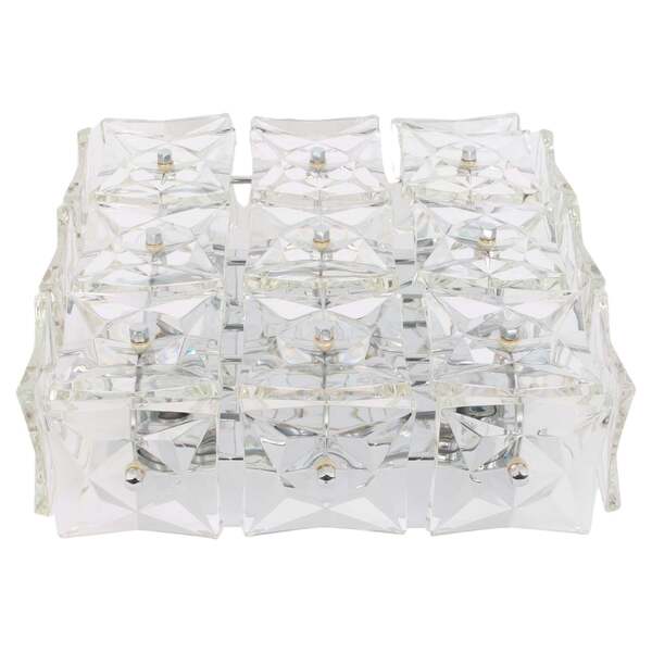 1 Of 2 Flushmount Faceted Crystal Light Fixture By Kinkeldey, Germany