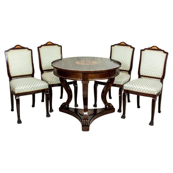 Styled Round Table With Upholstered Chairs Circa 1950