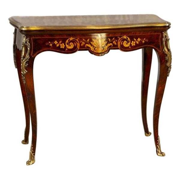 19th Century Inlaid Card Table Lined With Green Fabric
