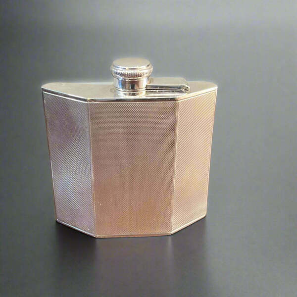 Angular Machine Turned Silver Hip Flask Made In Birmingham In 1947