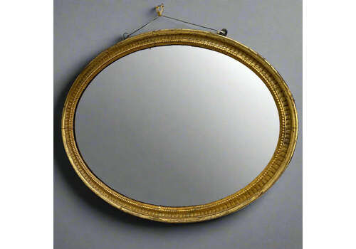 19th Century Gilded Oval Mirror With Bevelled Frame And Bobbin Mould