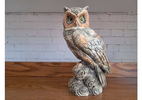 Vintage Alabaster Owl Sculpture Italian Carved Mid Century Collectible Ornament