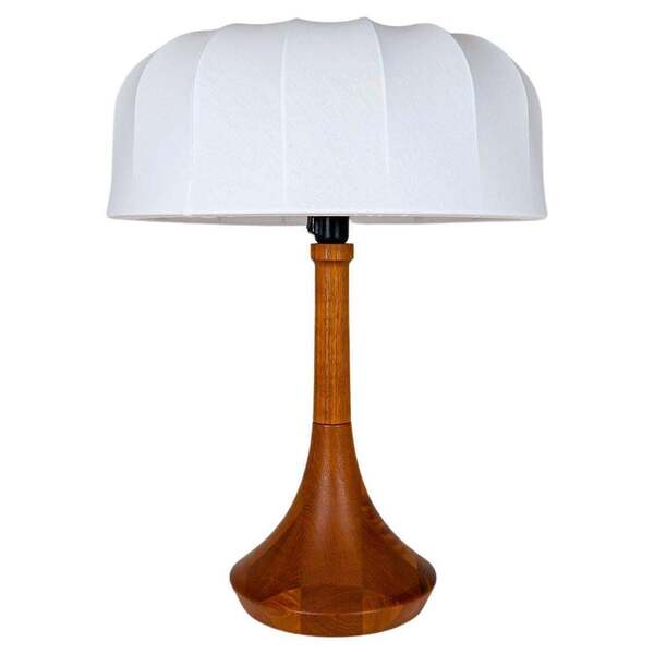 Midcentury Table Lamp Solid Teak Lisbeth Brams Denmark 1960s