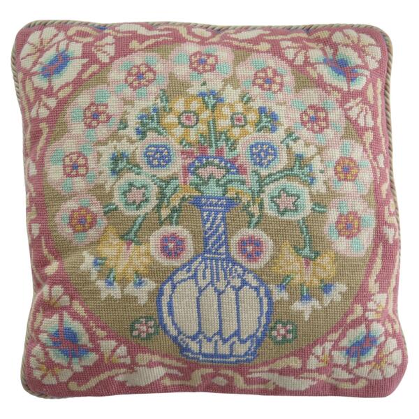 Woven Cushion Or Pillow With Flower Vase Pattern In Pastel Shades, Circa 1930s