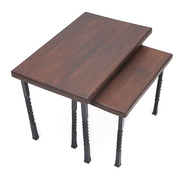 Pair Of Solid Oak Nesting Tables