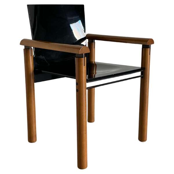 1 Of 6 Elegant Modernist Armchairs In Dark Gloss Finish, Attributed To Artelano