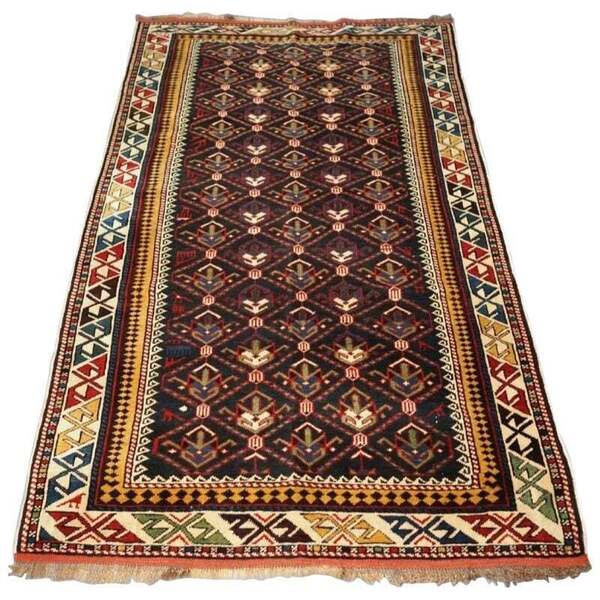 Antique Caucasian Daghestan Rug With Lattice Design, Circa 1900
