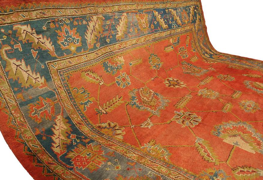 Oushak Rug Large Floral Scale Design Rust Field Color photo furniture