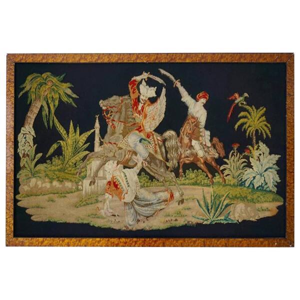 Pair Of Gros – Point Stitched Panels Representing Orientalist Scenes