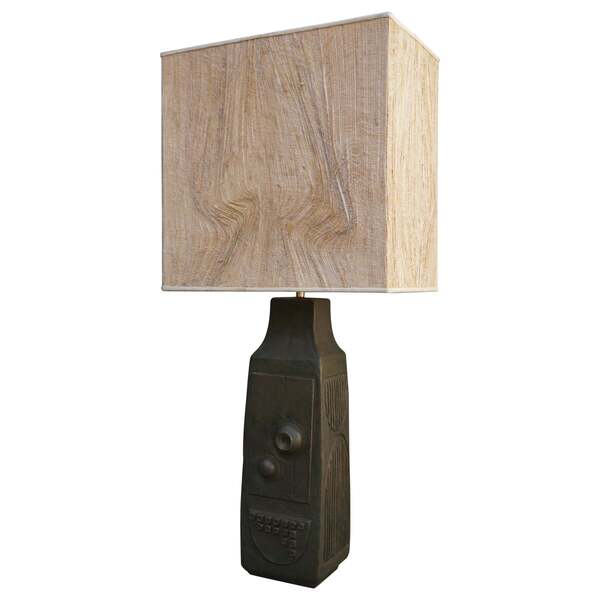 Ceramic Table Lamp With Straw Shade